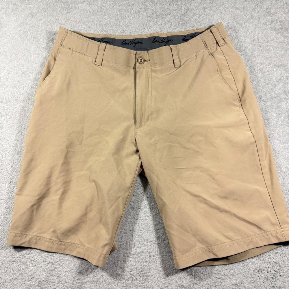 Ben Hogan Golf Performance Shorts Mens 32 Khaki Tan Stretch Flat Front